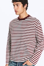 Gestreift in Weiß & Dunkelrot - Boxy Longsleeve mit lockerer Passform - 0