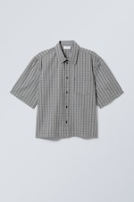 Black & White Check - Cropped Short Sleeve Shirt - 0