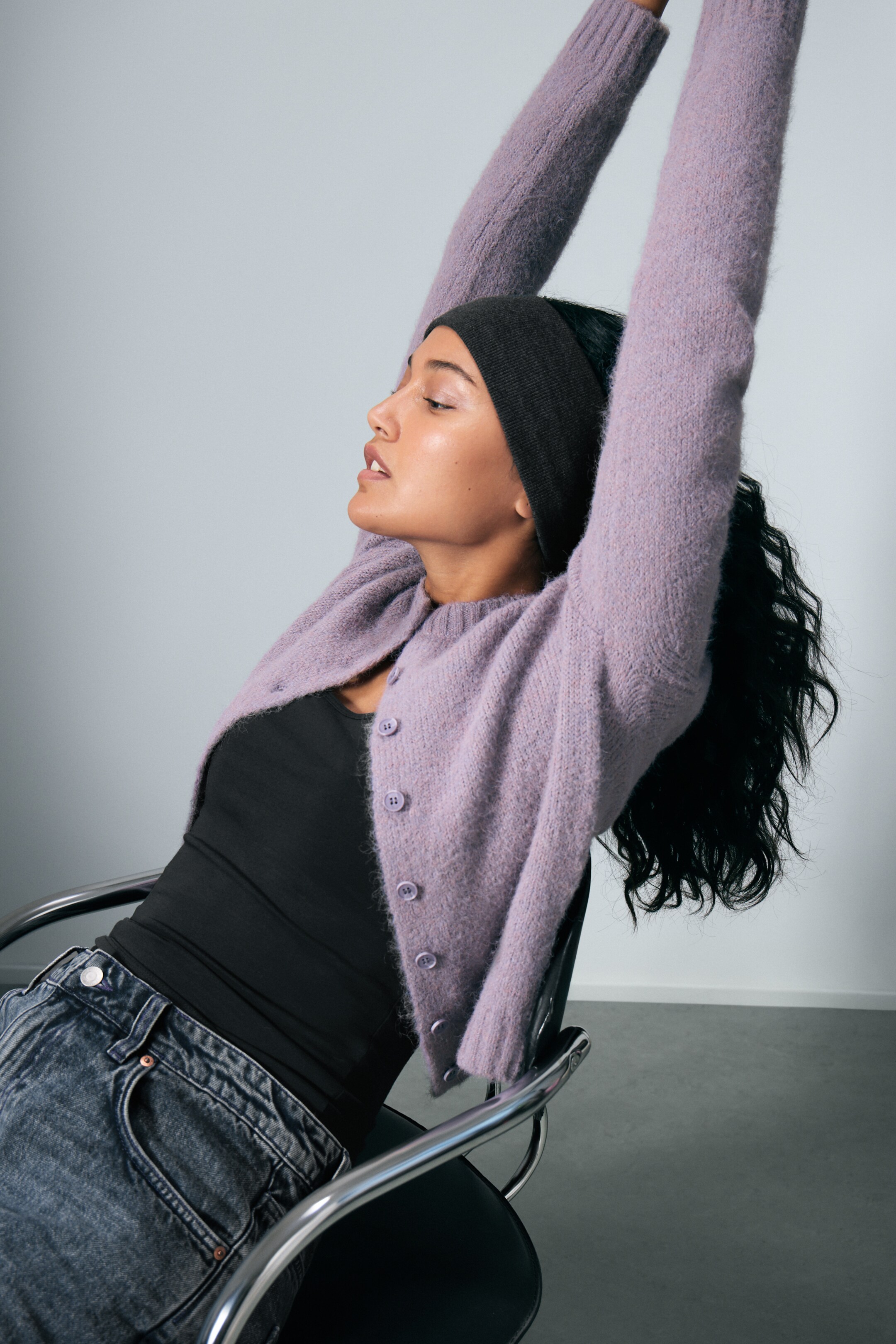 View larger image: Brushed Knit Buttoned Cardigan - Lilac - Ladies | H&M GB 1