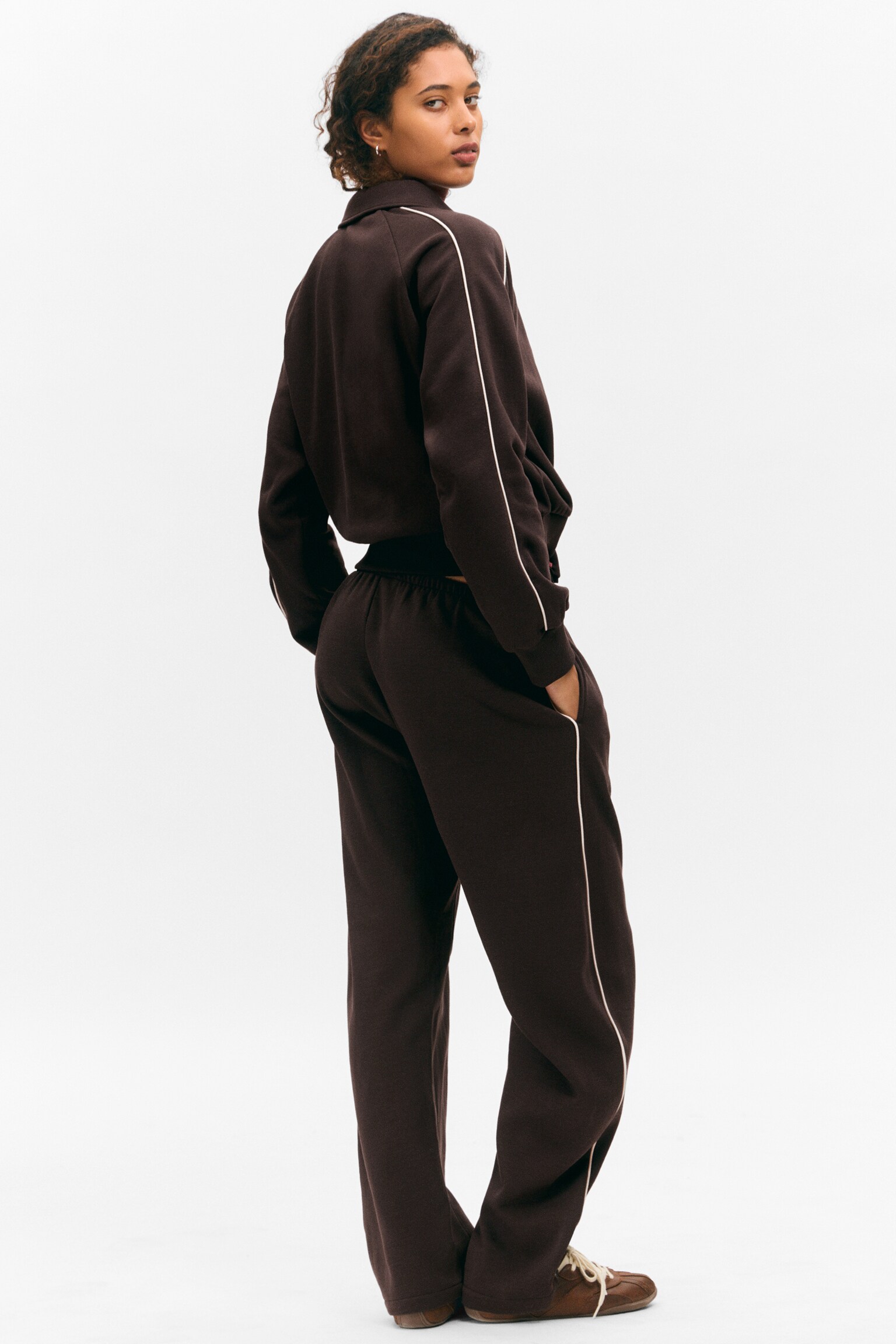 Low Rise Barrel Leg Sweatpants - Mørkebrun/Støvet lyserød - 5