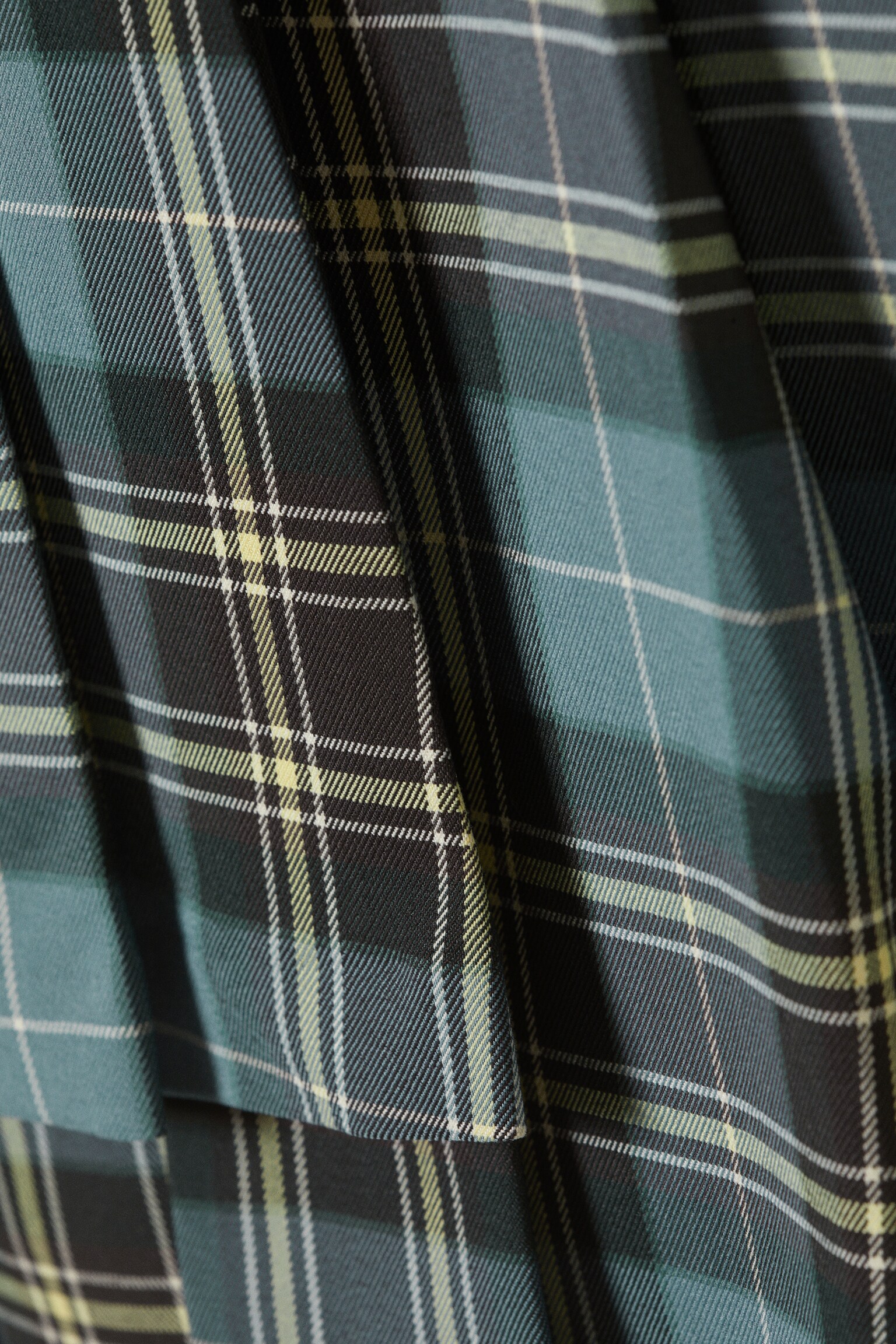 Asymmetric Pleated Wrap Mini Skirt - Dusty Dark Green Check/Black - 6