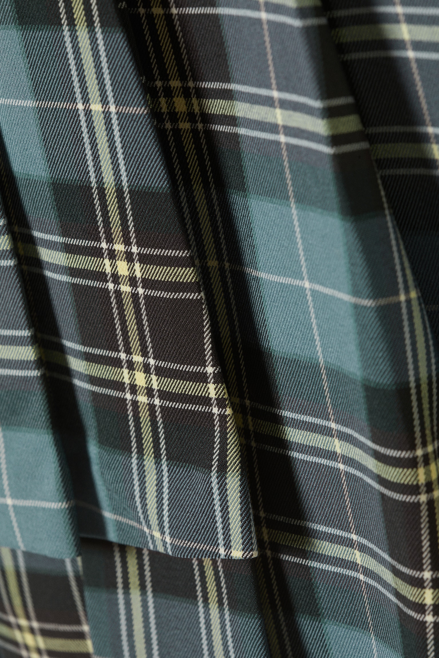 Asymmetric Pleated Wrap Mini Skirt - Dusty Dark Green Check/Black - 5