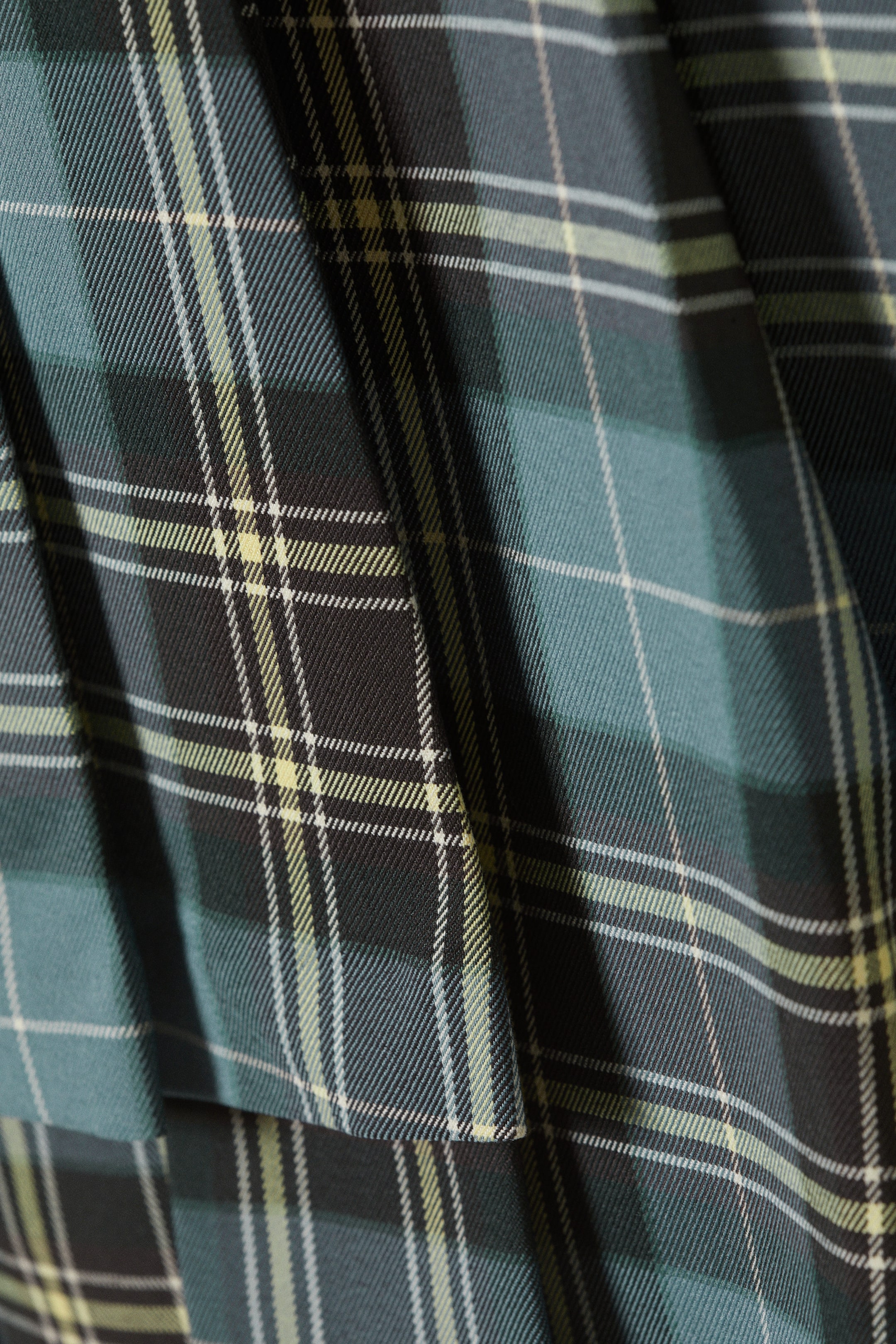 Dusty Dark Green Check - Asymmetric Pleated Wrap Mini Skirt - 5