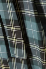 Dusty Dark Green Check - Asymmetric Pleated Wrap Mini Skirt - 5