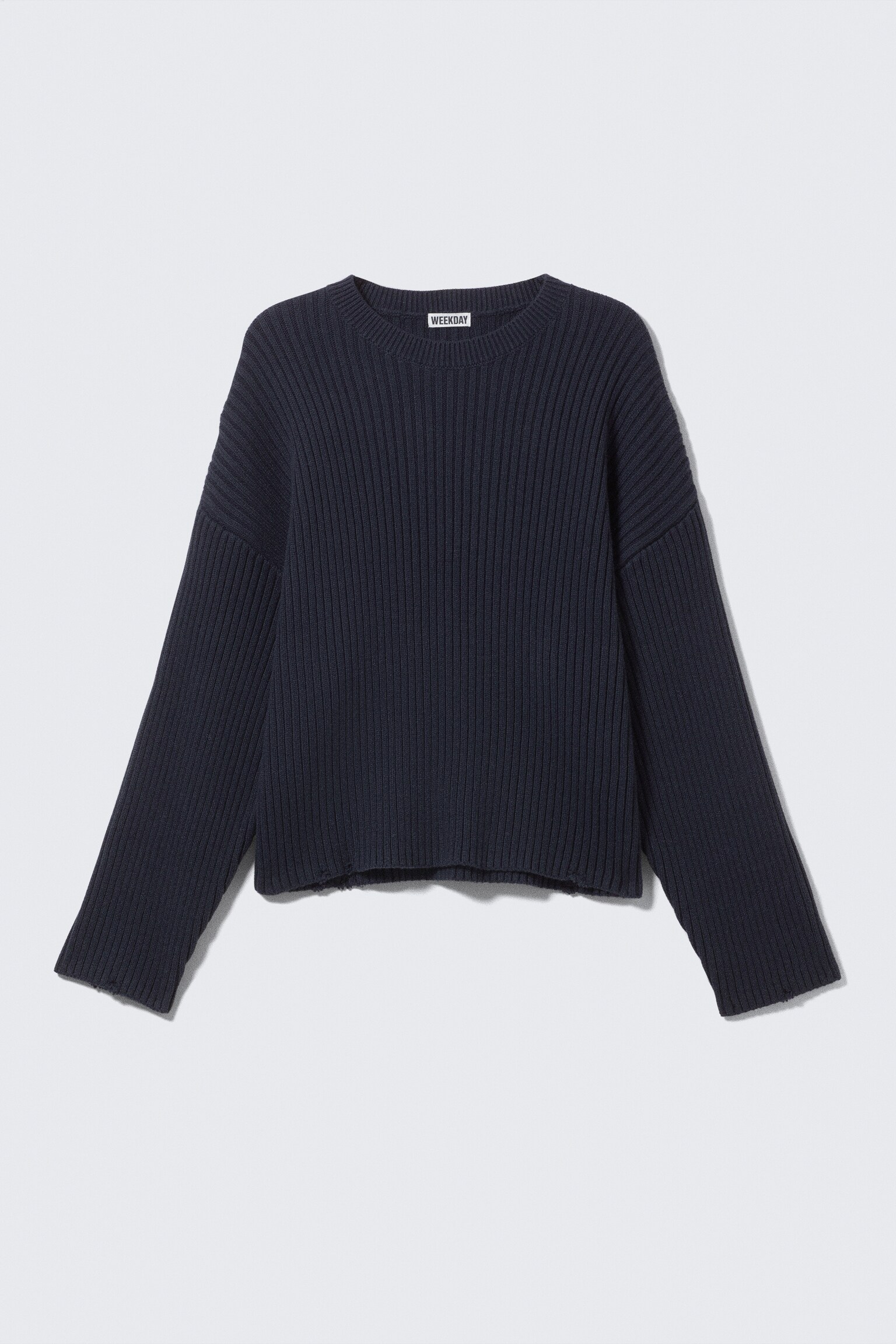 Loose Ribbed Cotton Sweater - Dark Blue/Dark Mauve/Dusty White - 2