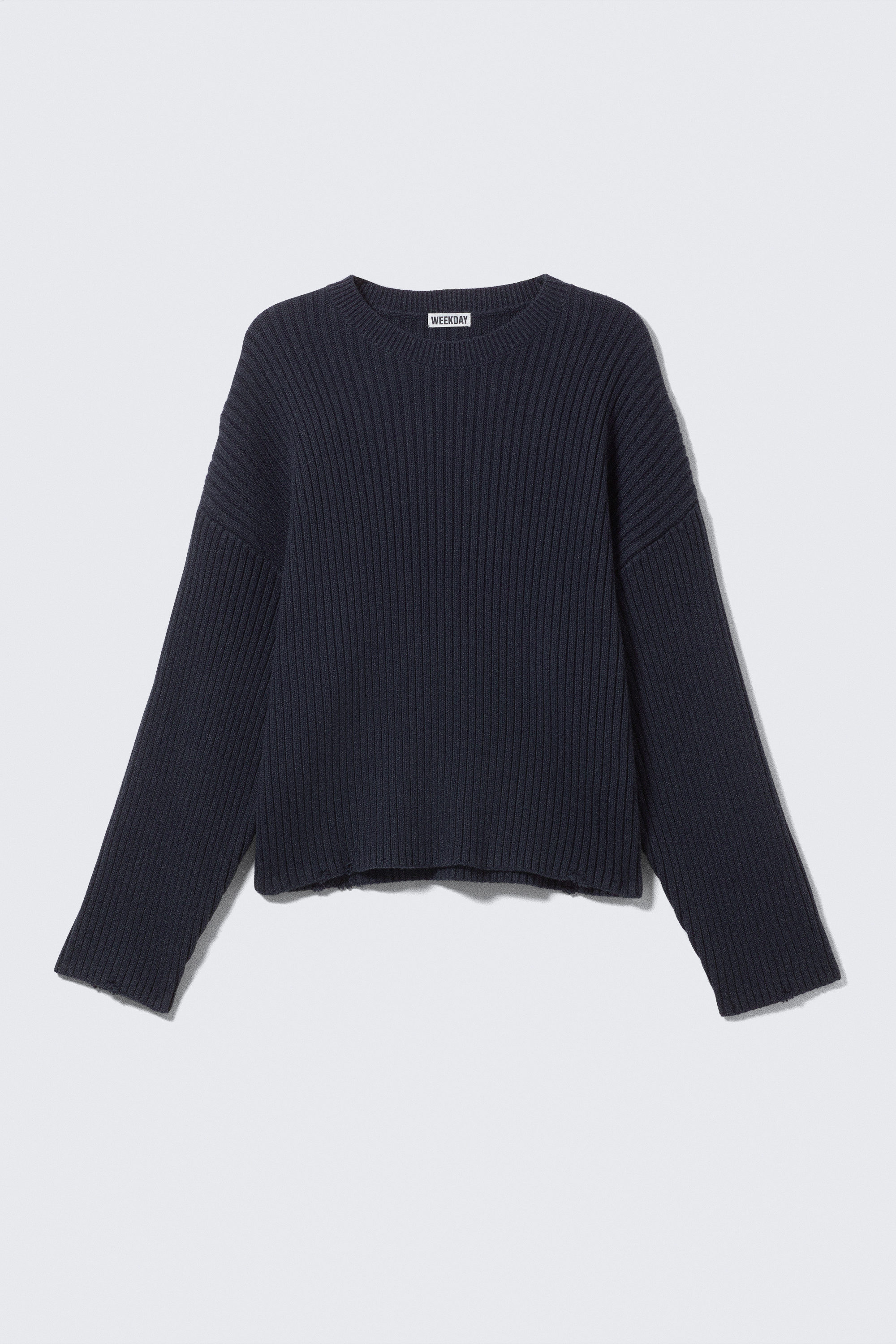 Dark Blue - Loose Ribbed Cotton Sweater - 1