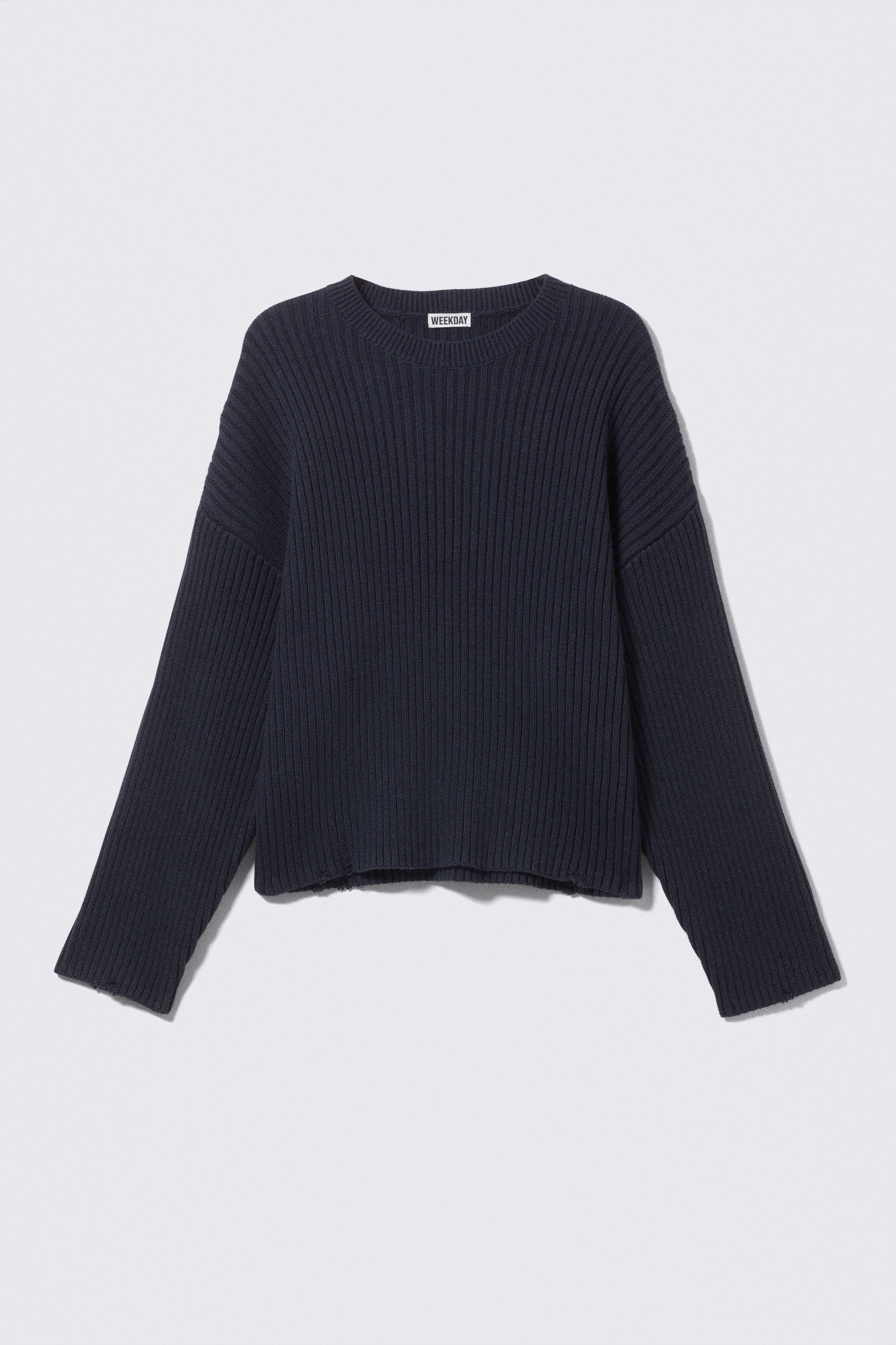 Dark Blue - Loose Ribbed Cotton Sweater - 1