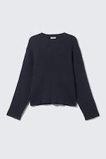 Dark Blue - Loose Ribbed Cotton Sweater - 0