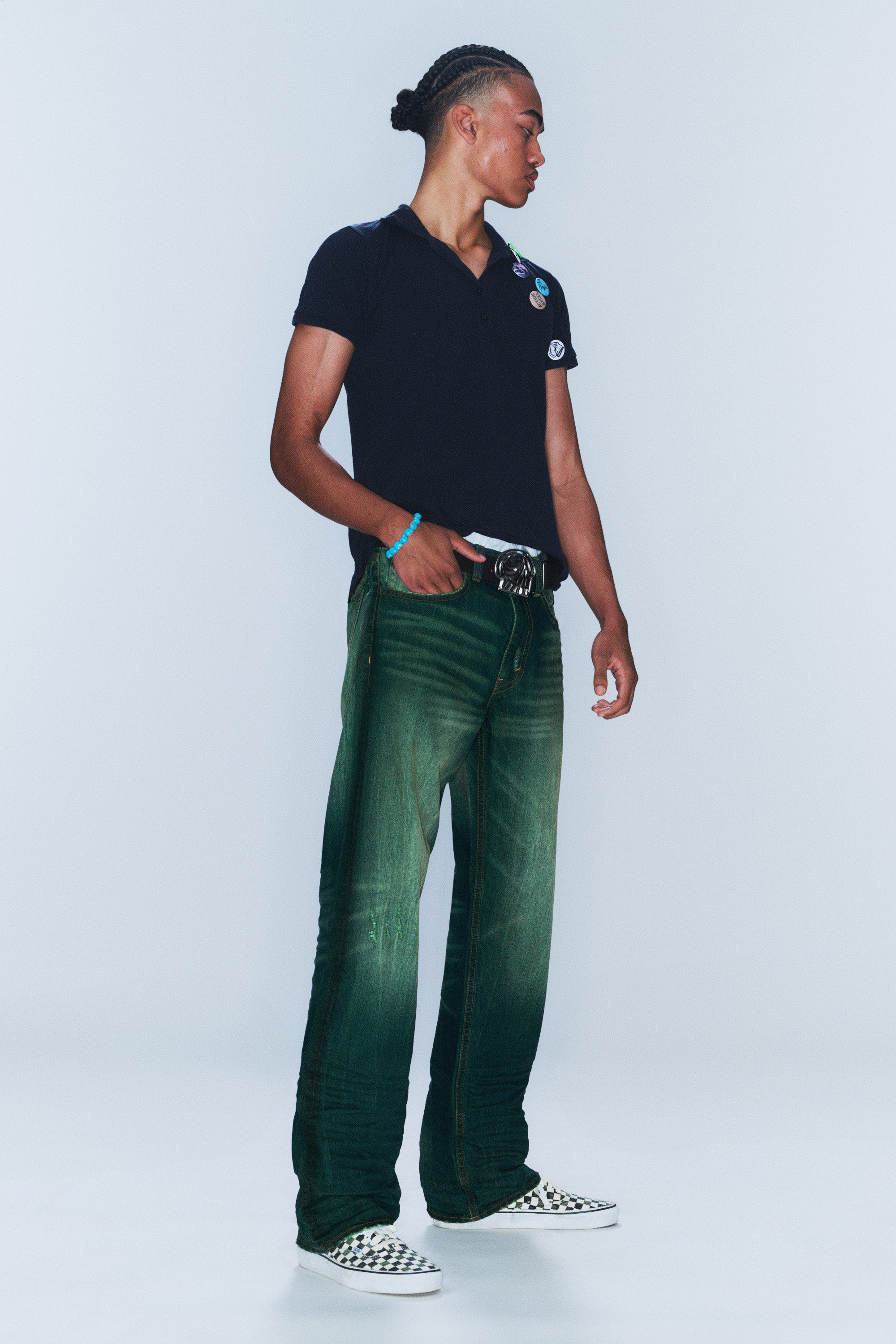 Marine Green - Green - Anti Unisex Low Waist Regular Straight Jeans - 3