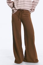 Brown - Low Rise Loose Wide Leg Sweatpants - 1