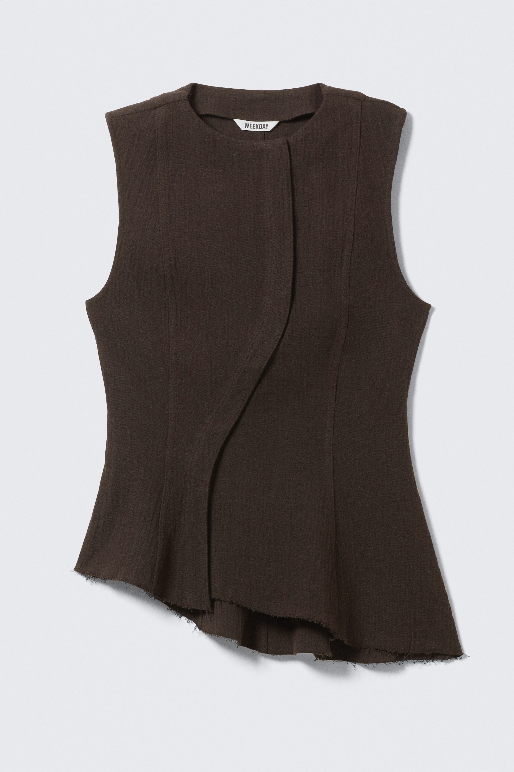 Dark Brown - Sleeveless Asymmetric Peplum Top - 1