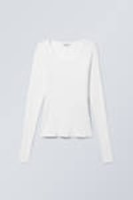 White - Sheer Rib Long Sleeve Top - 0