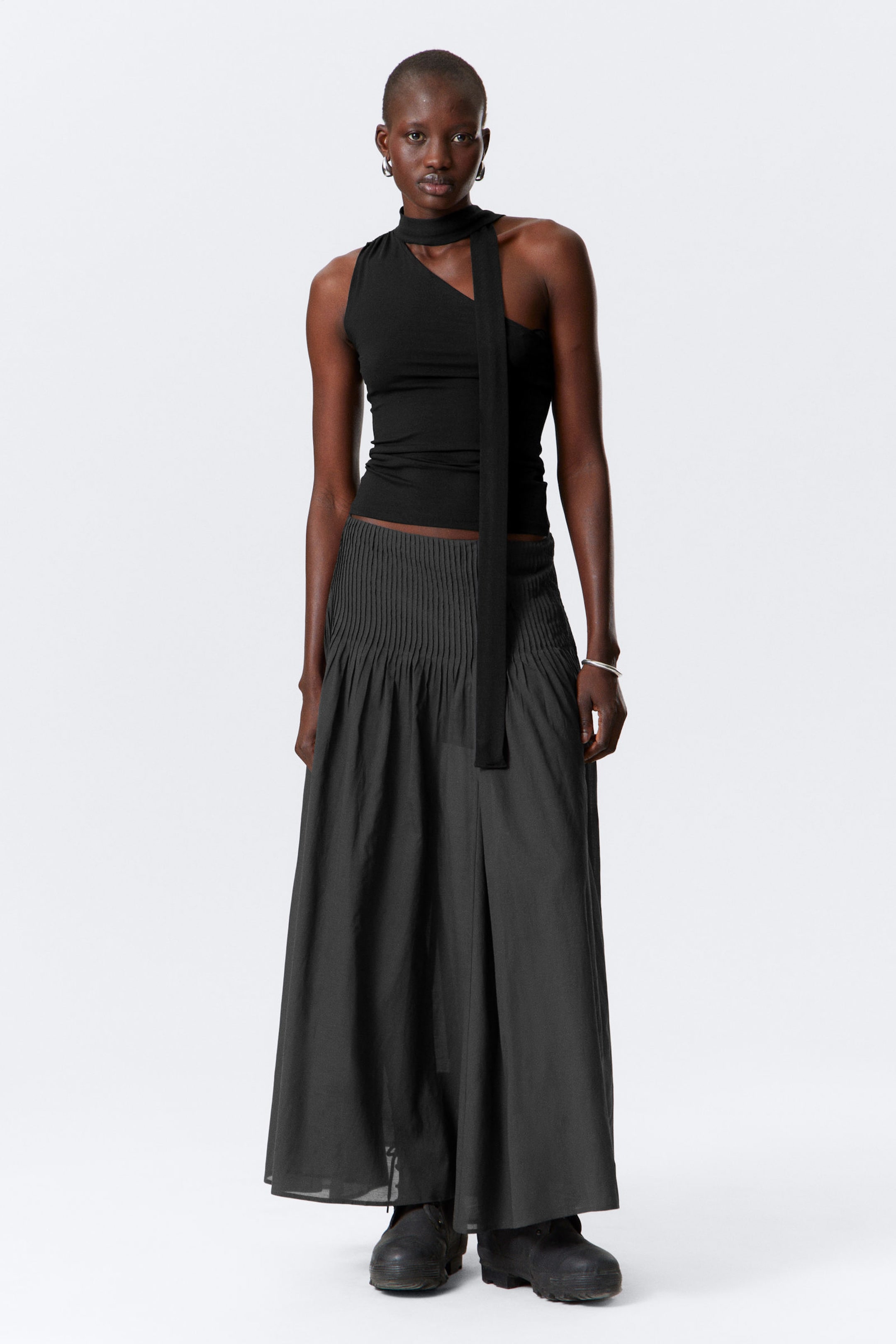 #3A3A3D - Pleated Mid Rise Maxi Skirt - 1