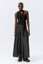 Donkergrijs - Geplooide maxi-rok met halfhoge taille - 0