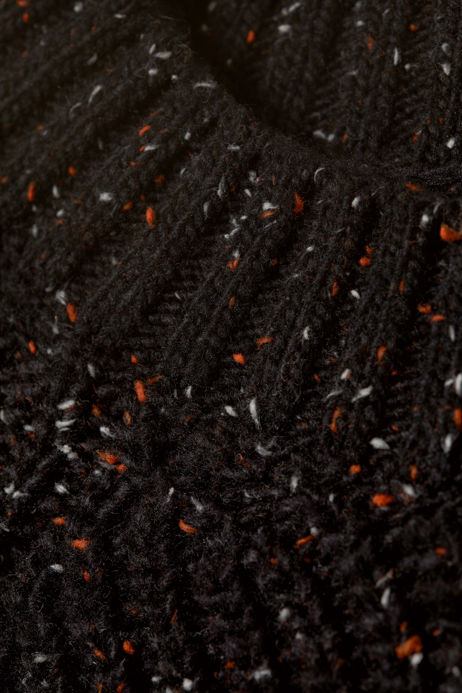Relaxed Fit Nepped Knit Sweater - Black/Dusty Ecru Melange - 3