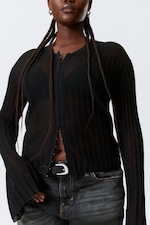 Black - Sheer Linen-Blend Cardigan - 2