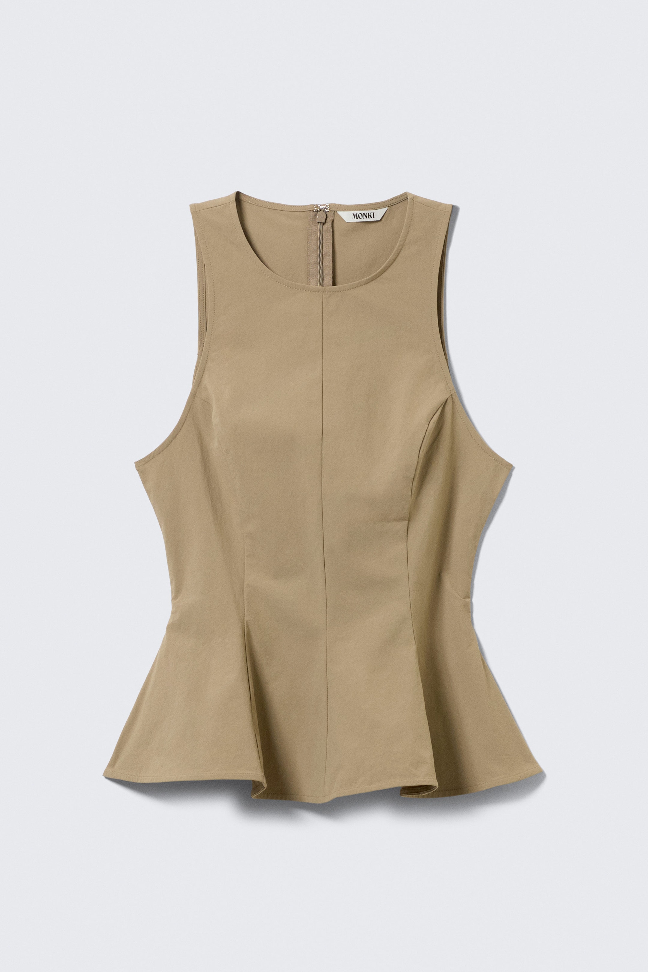Beige - Fitted Nylon Peplum Top - 4