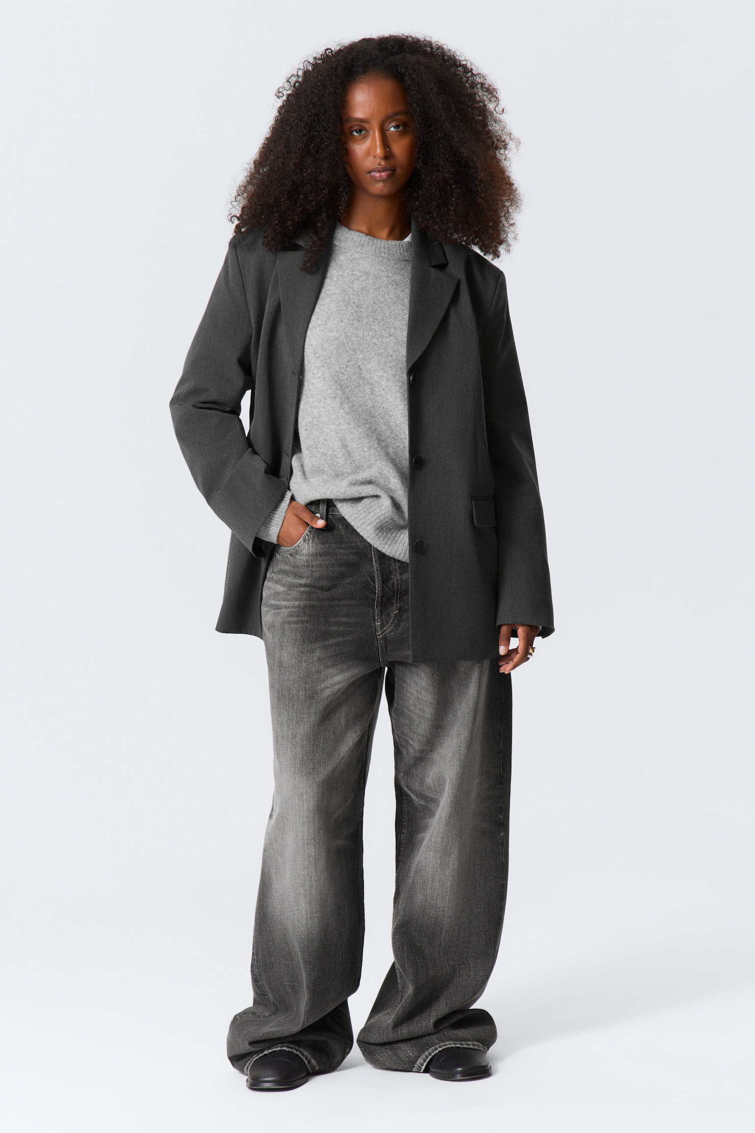 Draped Suiting Blazer - Dark Grey Melange - 4