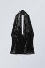 Black - Deep Sequin Halterneck Top - 0