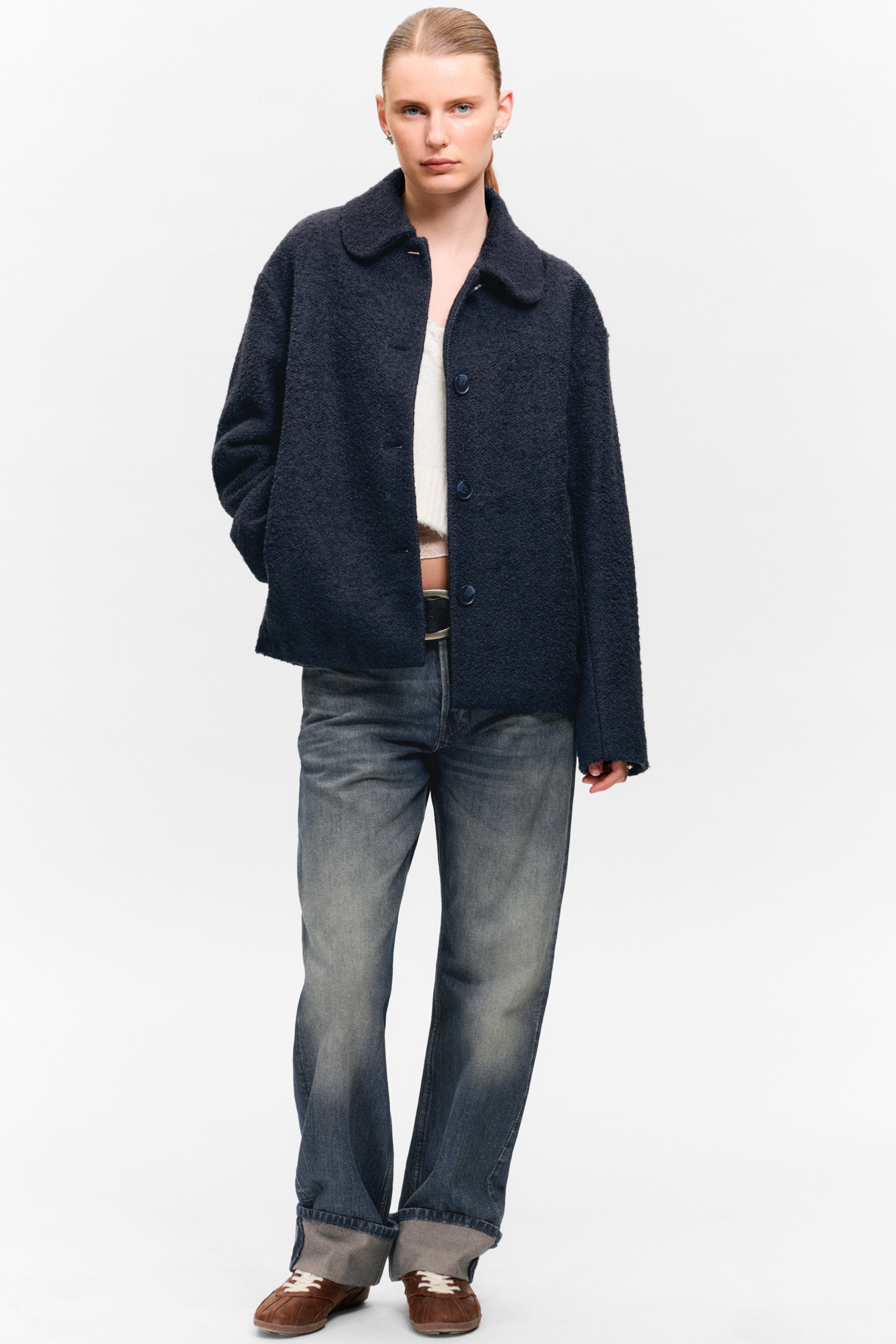 Navy Blue - Single-breasted Wool Blend Jacket - 1