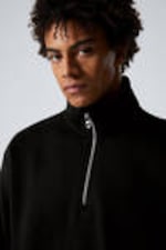 Black - Relaxed Heavy Half Zip Sweater - 1