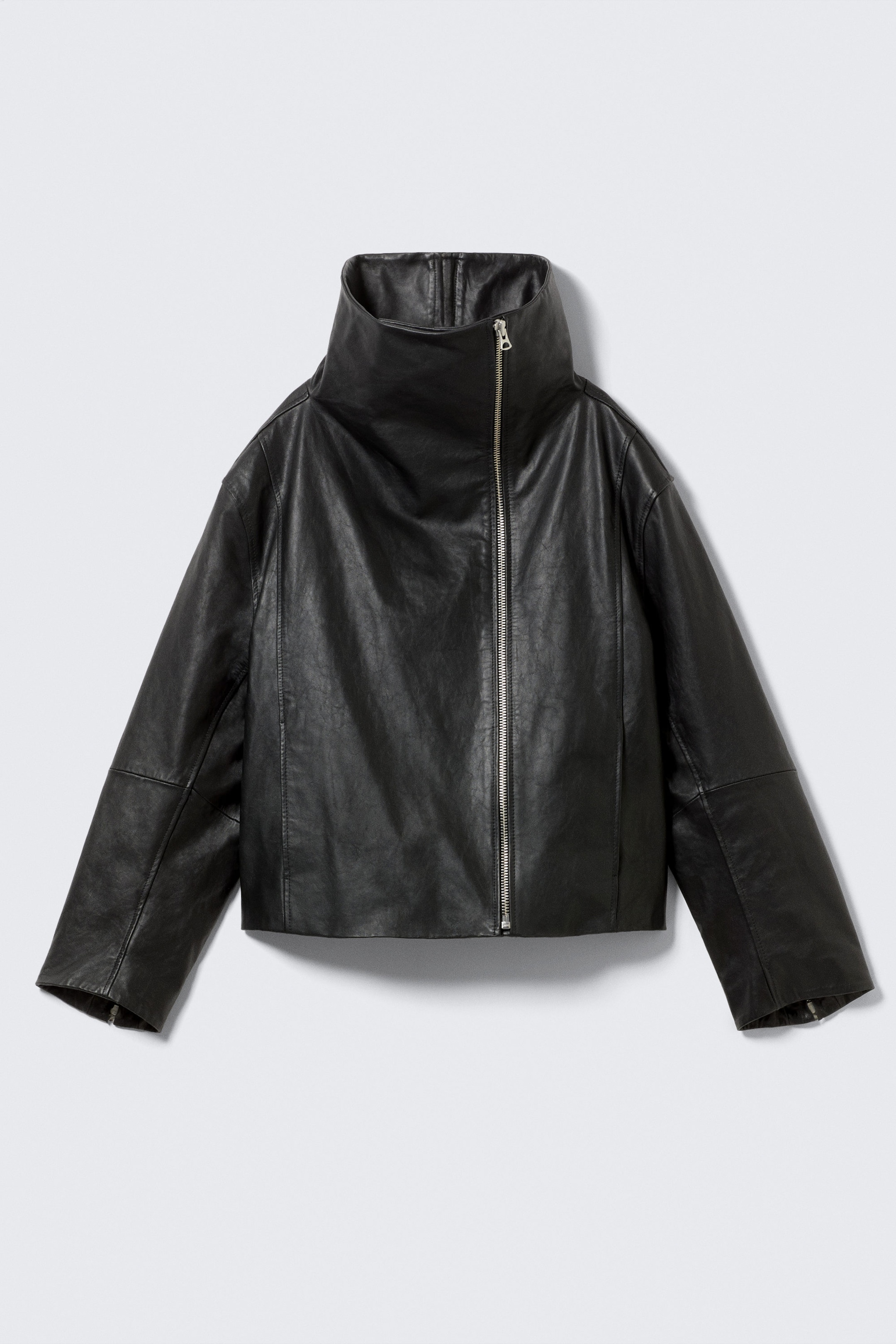 Noir - Veste en cuir à col montant - 7