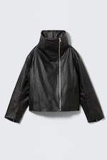 Noir - Veste en cuir à col montant - 7