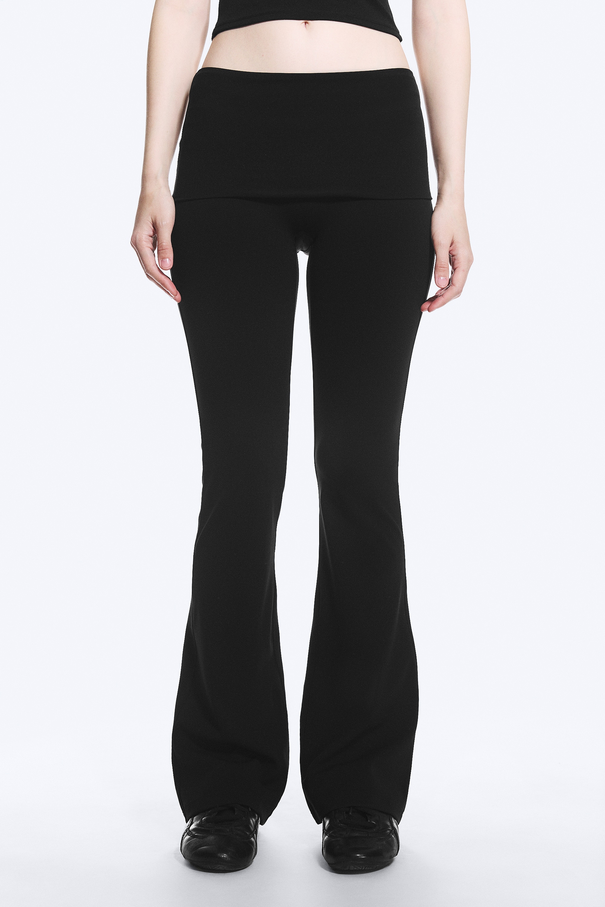 Yogalegging met omgeslagen taille en wijd uitlopende pijpen - Zwart/Donkertaupe/Wit/Donkerblauw/Donkerbruin/Donkergrijs
