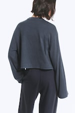 Washed Blue - Cropped Oversized Long-Sleeved T-shirt - 3