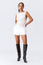 White - Sleeveless Boat-Neck Tie Top - 1