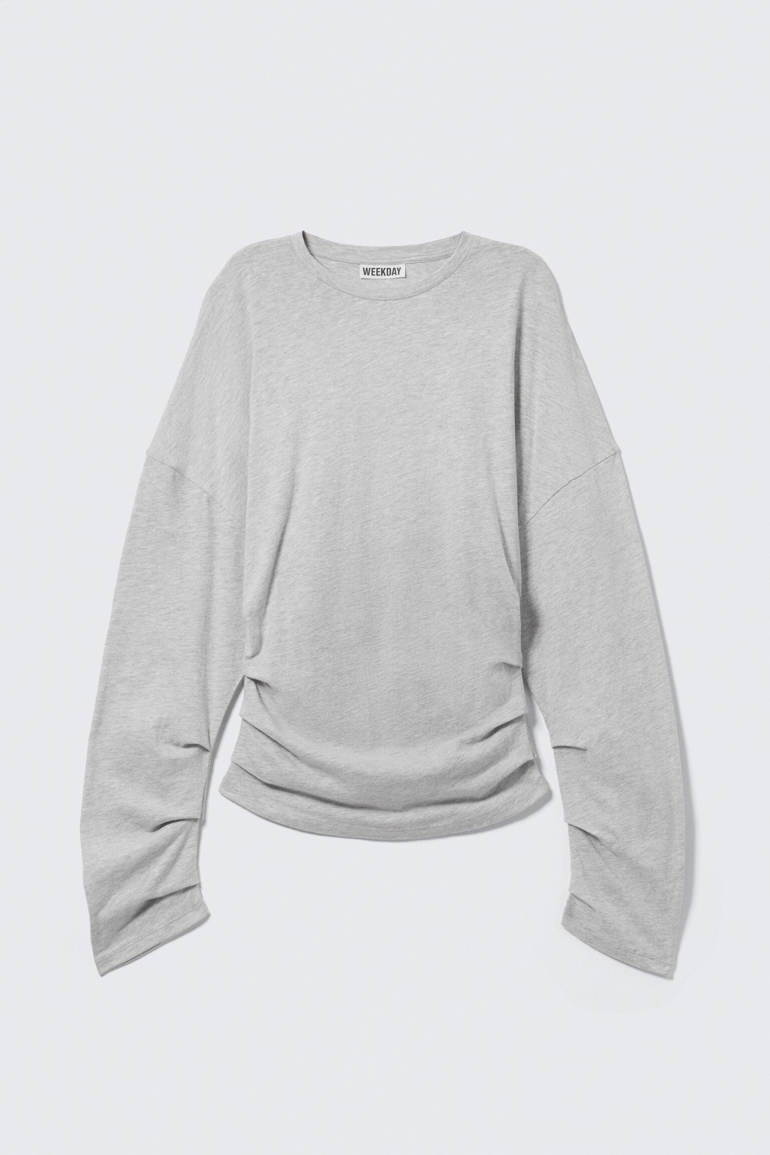 Langarmtop mit Raffungen - Hellgrau meliert/Dunkelbeige - 2