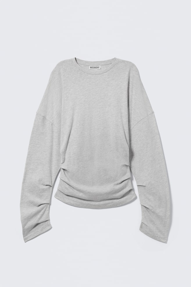 Top plissé a maniche lunghe - Grigio chiaro mélange/Talpa chiaro/Bianco/Marrone scuro - 1
