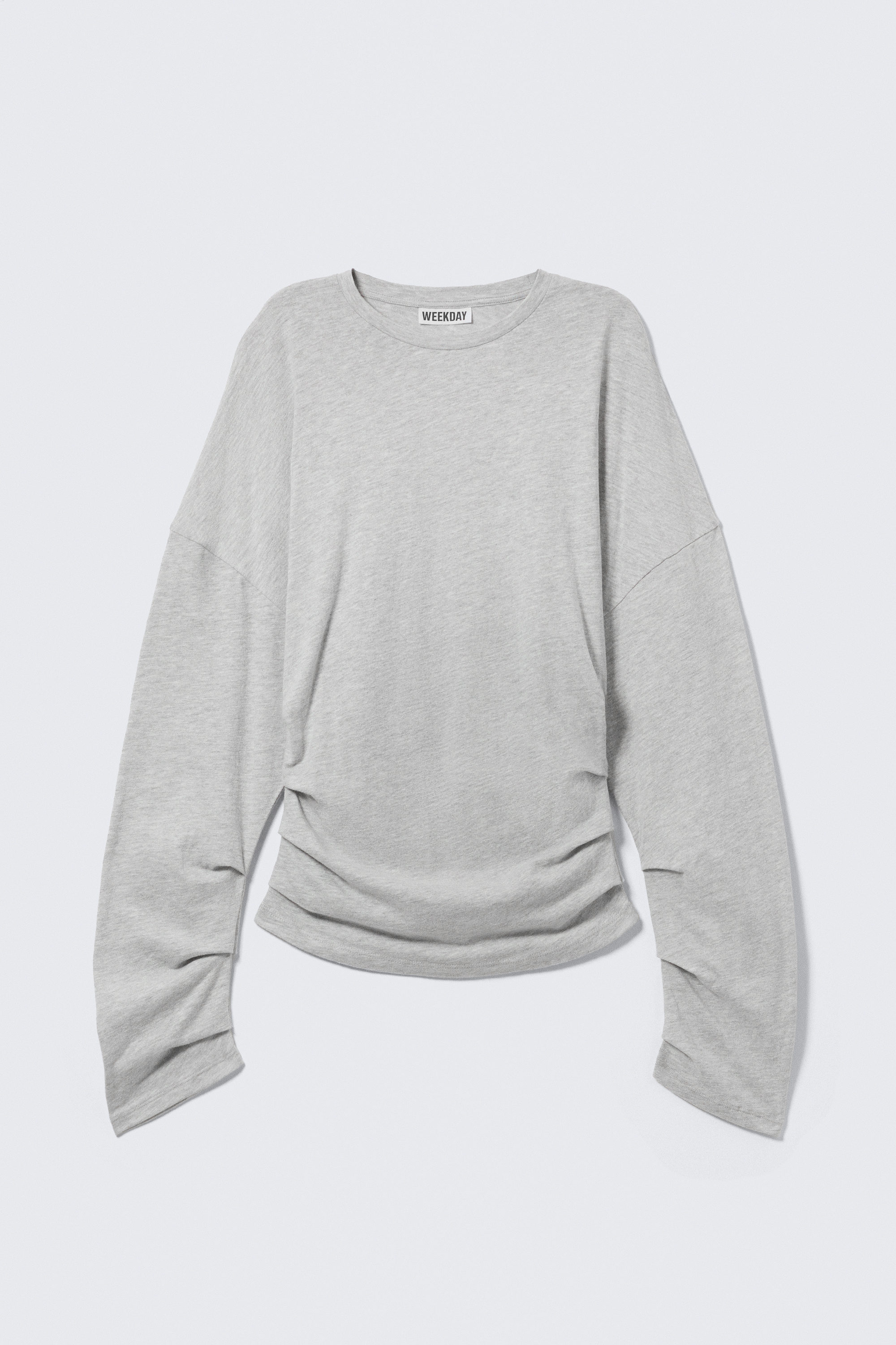 Light Grey Melange - Pleated Long-Sleeved Top - 3