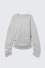 Ljus gråmelerad - Pleated Long-Sleeved Top - 3