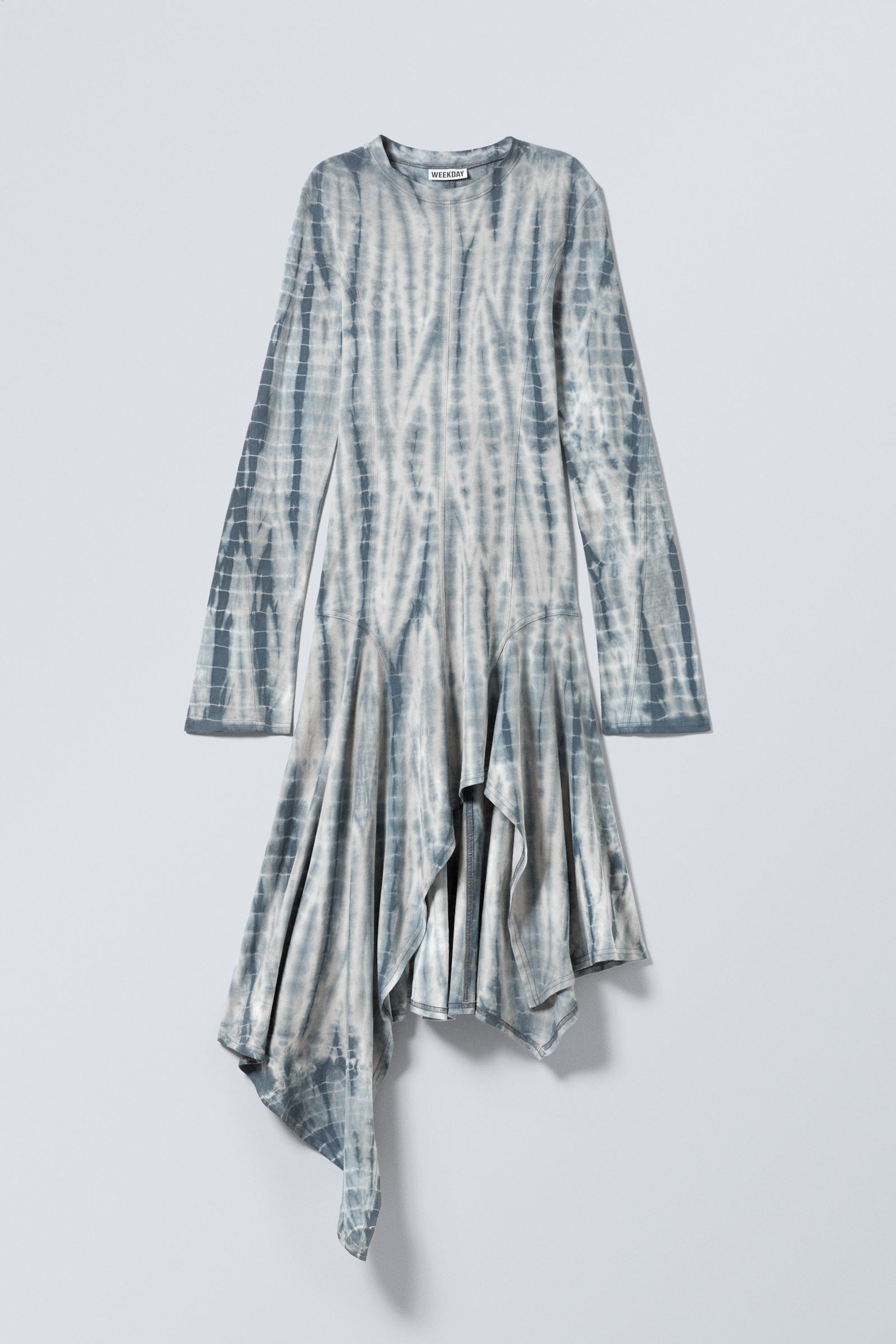 Dark Green - Tie-Dye - Long-Sleeved Asymmetric Midi Dress - 3