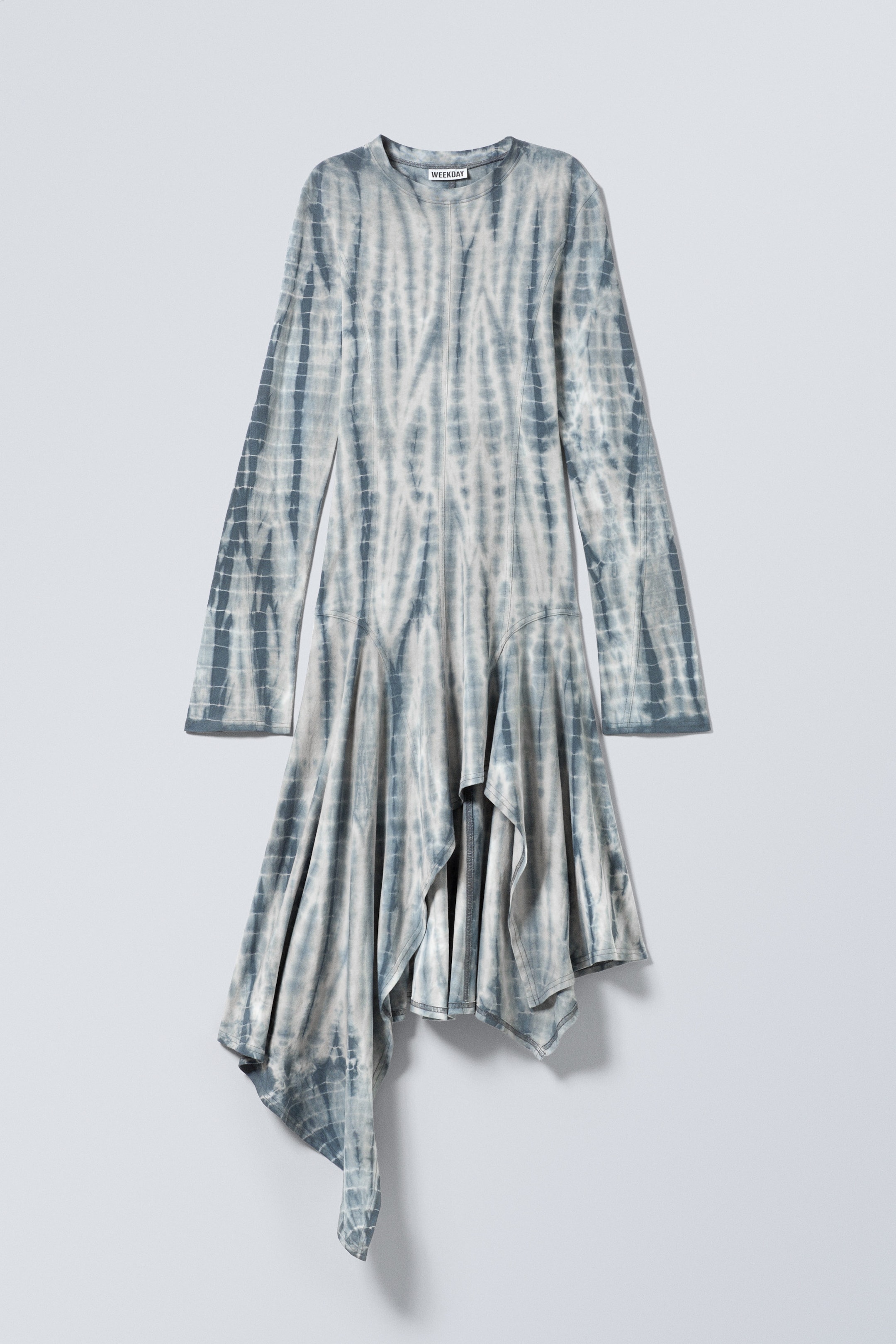 Mörkgrön - batik - Långärmad asymmetrisk midiklänning - 1