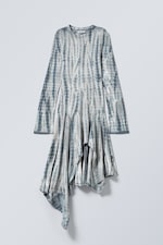 Dark Green - Tie-Dye - Long-Sleeved Asymmetric Midi Dress - 0