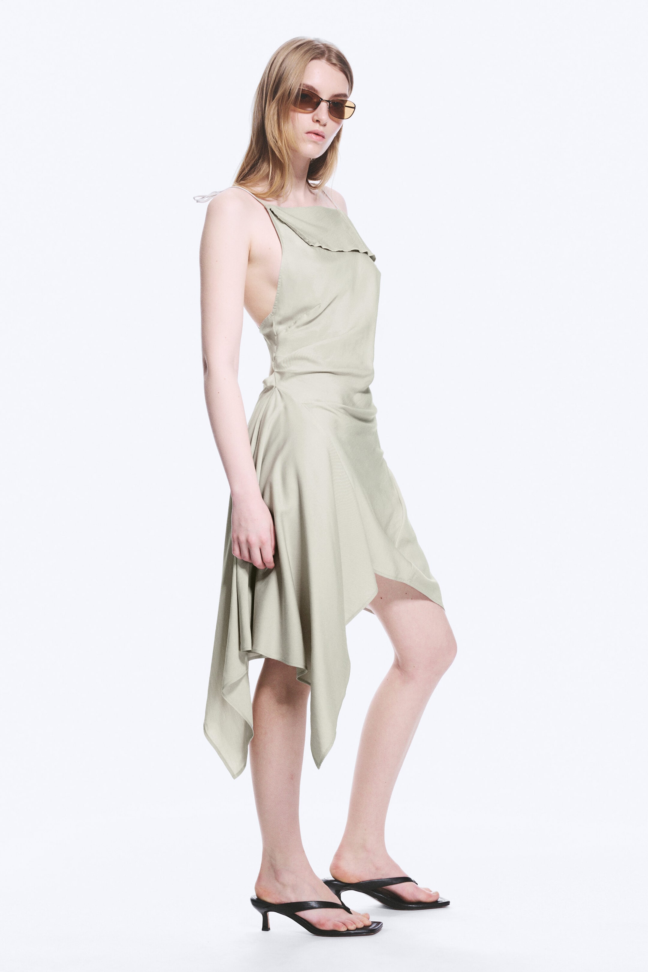 Light Mole - Asymmetric Sleeveless Cowl-Neck Midi Dress - 4