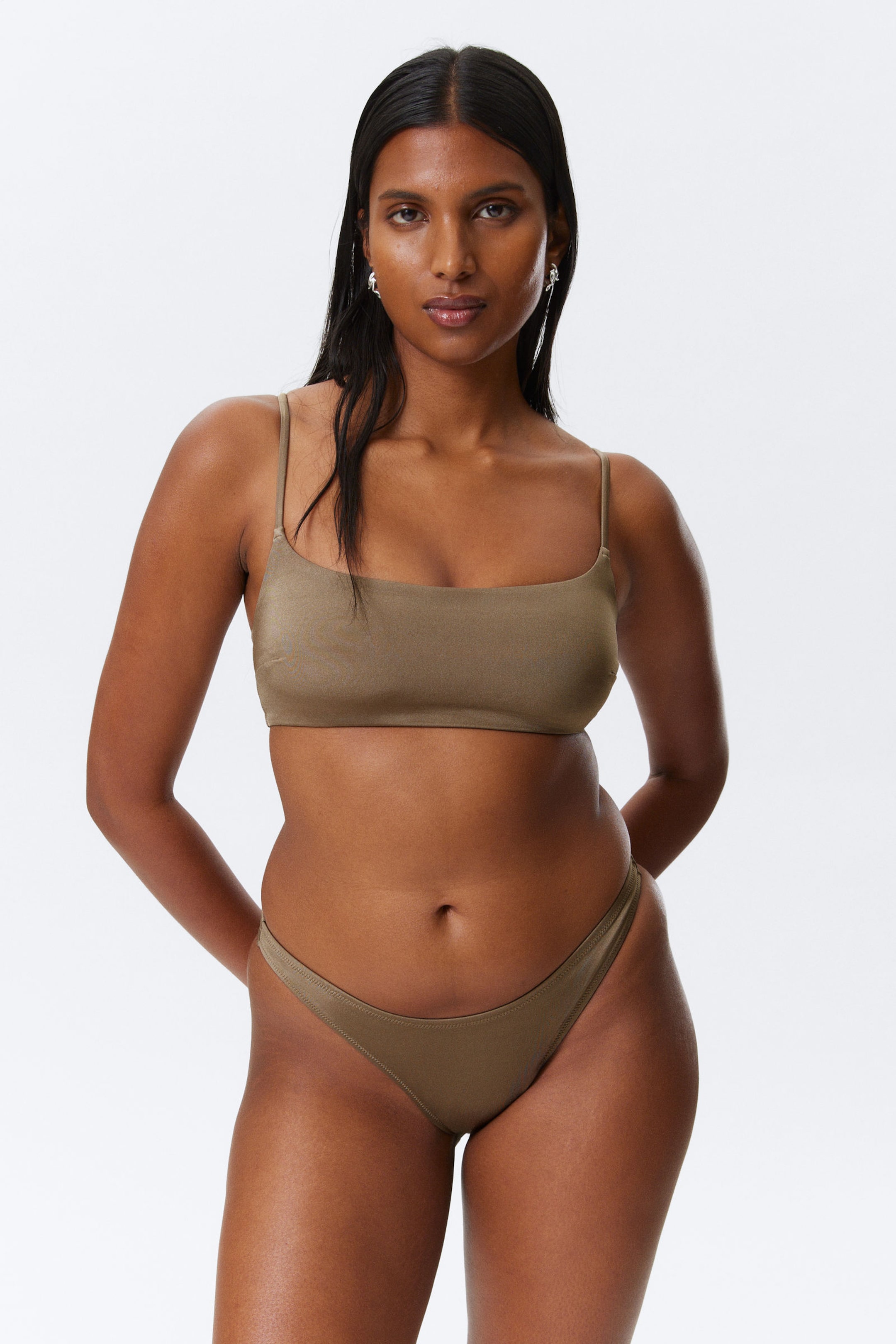 Black & Beige - 2-pack Scoop Neck Bikini Tops - 1
