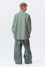 Green Stripe - Oversized Striped Button-Down Shirt - 3
