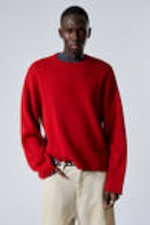 Rot - Dünner, kastiger Strickpullover aus Baumwolle - 1