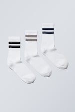 Grau/Blau/Schwarz gestreift - Gestreifte Sportsocken 3er-Pack - 0