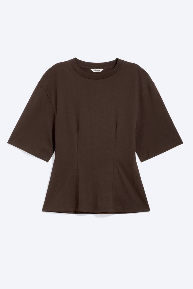 Figurbetontes T-Shirt mit Abnähern - Dunkelbraun/Helles Khakigrün - 1