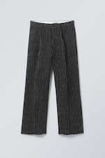 Black Pinstripe - Uno Loose Linen Suit Trouser - 0
