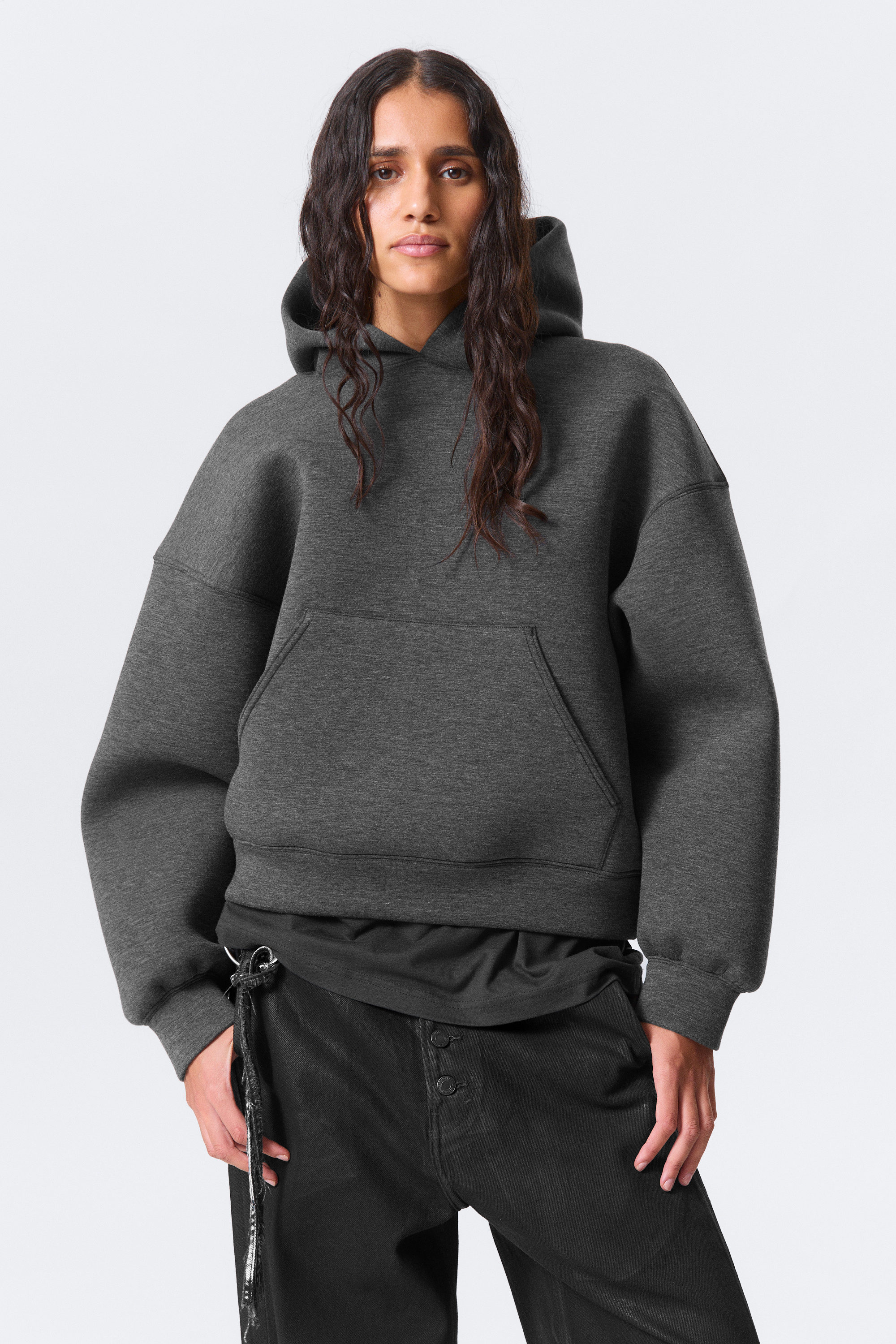 Dunkelgrau meliert - Scuba-Hoodie mit Oversize-Passform - 1