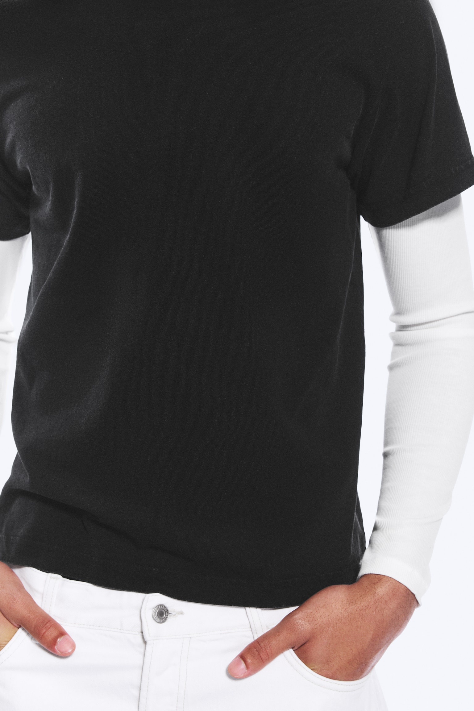 Gekrompen dubbellaags T-shirt - Zwart en wit/Rode camouflage - 4