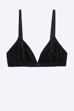 Schwarz - Minimalistischer, gerippter Soft-Triangel-BH - 1