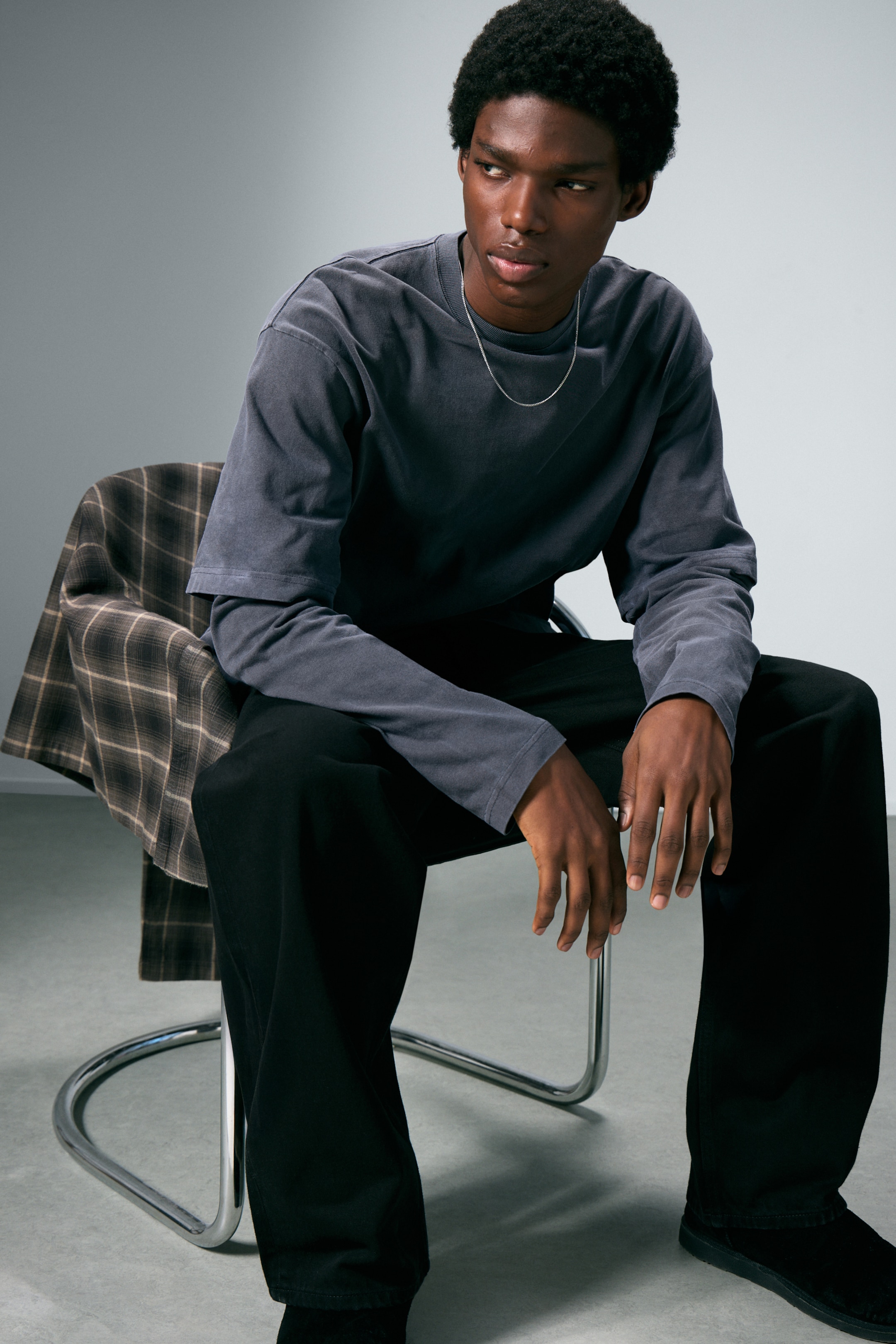 Ingrandisci l'immagine: Double-Layered Cotton T-shirt - Washed Dark Blue - UOMO | H&M CH 2