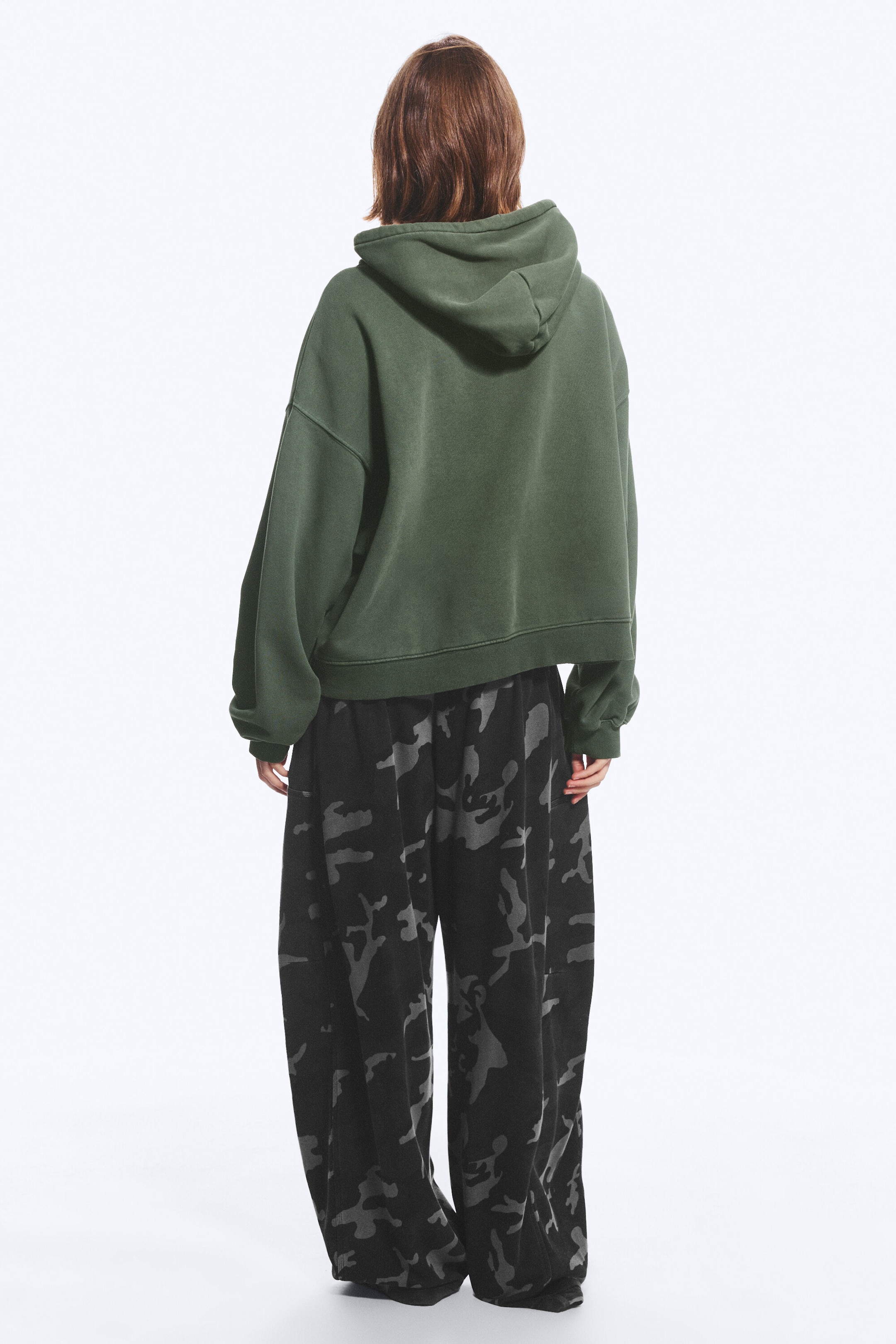 Washed Green - Oversized Cotton Fleece Hoodie - 5