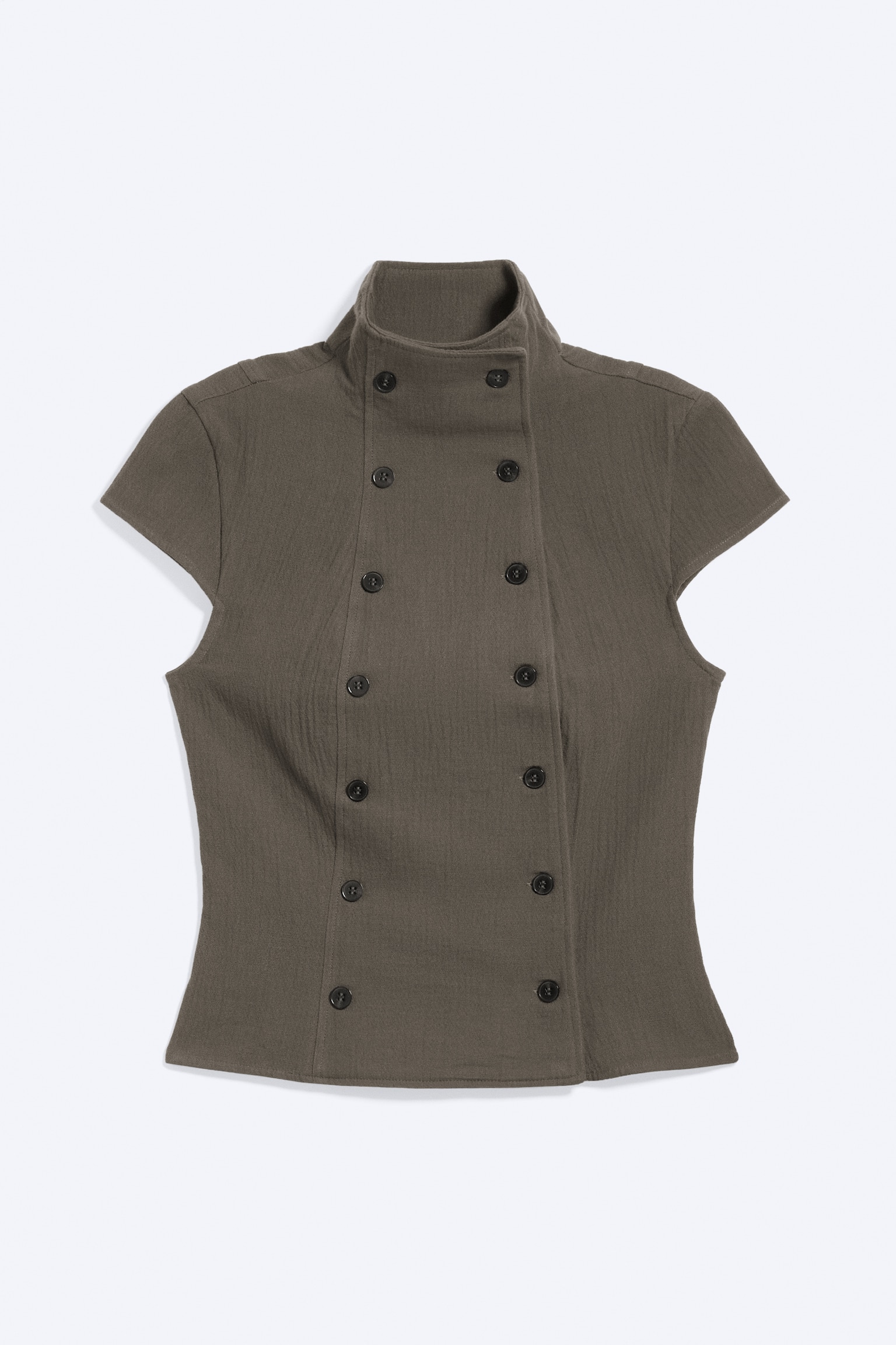 Zweireihiges Baumwolltop-Dunkles Graubraun - 2